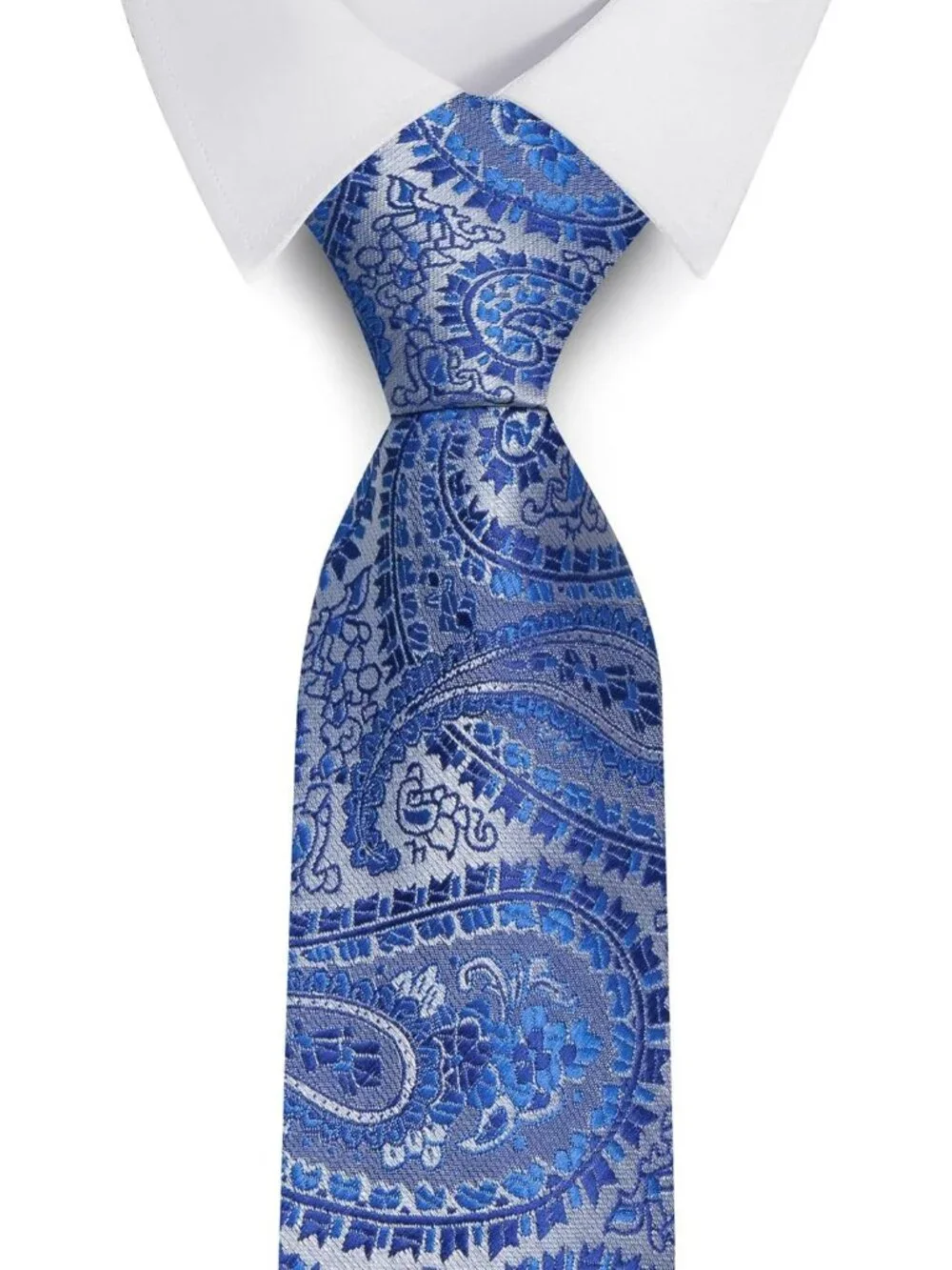 Men's Light Blue 100% Microfiber Paisley Jacquard Formal Necktie For Business